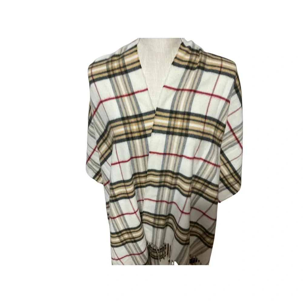 Cashmink V Fraas Winter Scarf Tartan Plaid Tan Black Red Ivory Tassels Germany